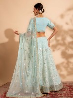 Sky Blue Pure Georgette Readymade Lehenga Choli